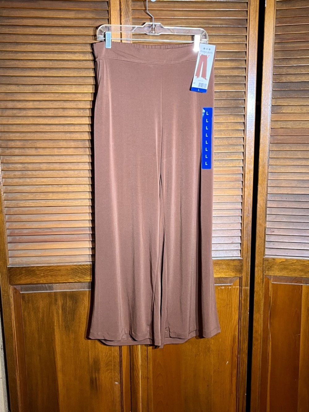 Three Dots Brown Wide-Leg Jersey Trousers